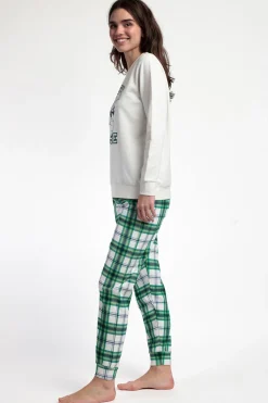 Admas Pijama largo felpa cuadros 100% algodón Ski Mickey beige