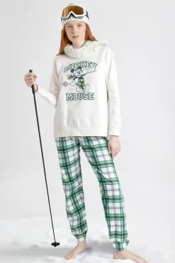 Admas Pijama largo felpa cuadros 100% algodón Ski Mickey beige