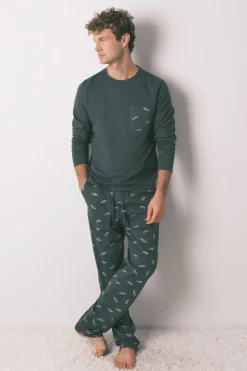 Women'secret Pijama largo hombre 100% algodón coches verde