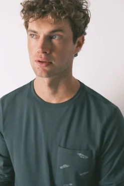 Women'secret Pijama largo hombre 100% algodón coches verde