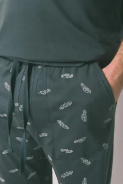 Women'secret Pijama largo hombre 100% algodón coches verde