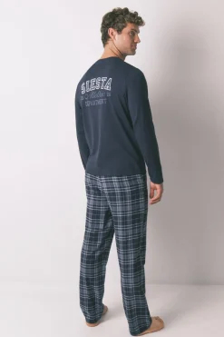 Women'secret Pijama largo hombre 100% algodón cuadros gris Online