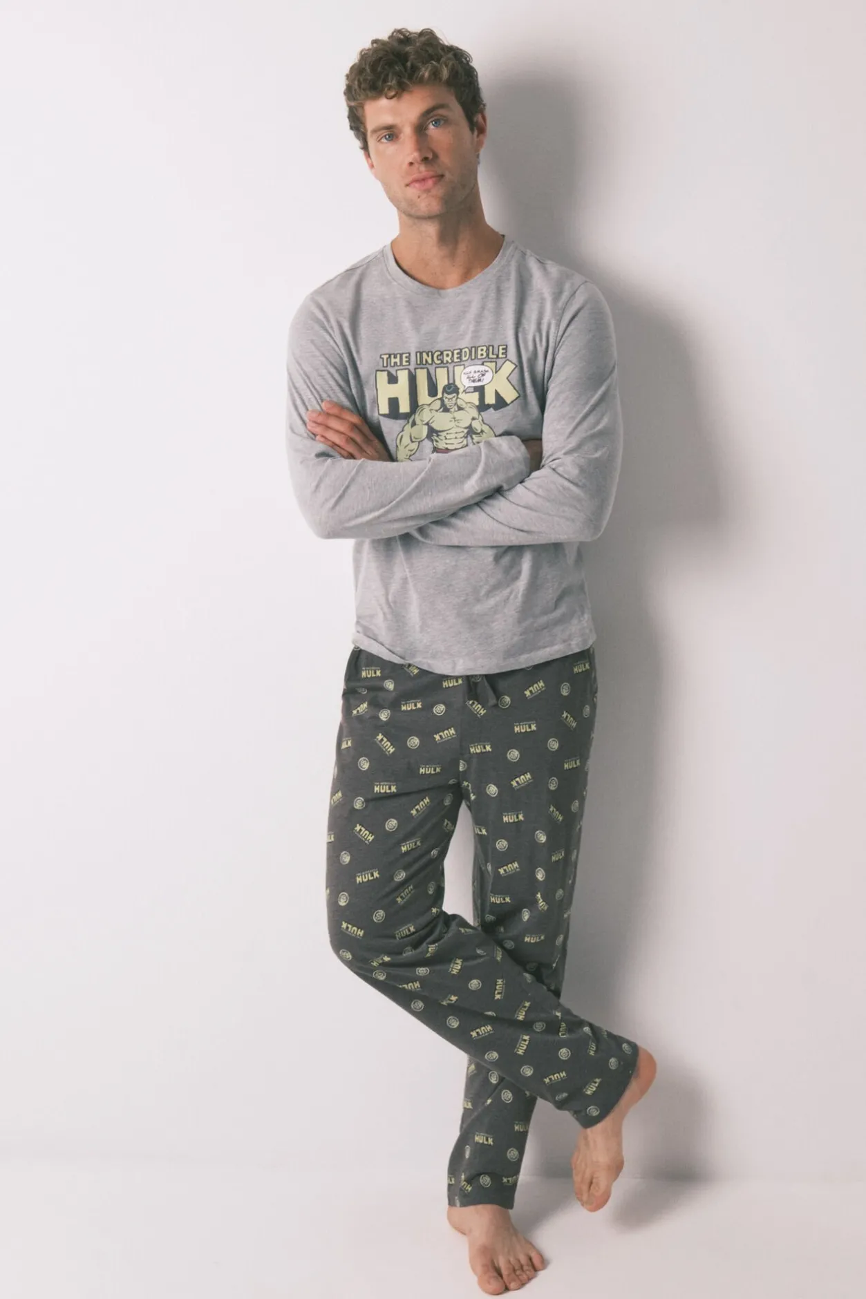 Women'secret Pijama largo hombre 100% algodón "Hulk" gris New