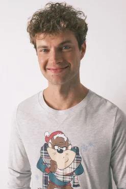 Women'secret Pijama largo hombre 100% algodón "Taz" gris