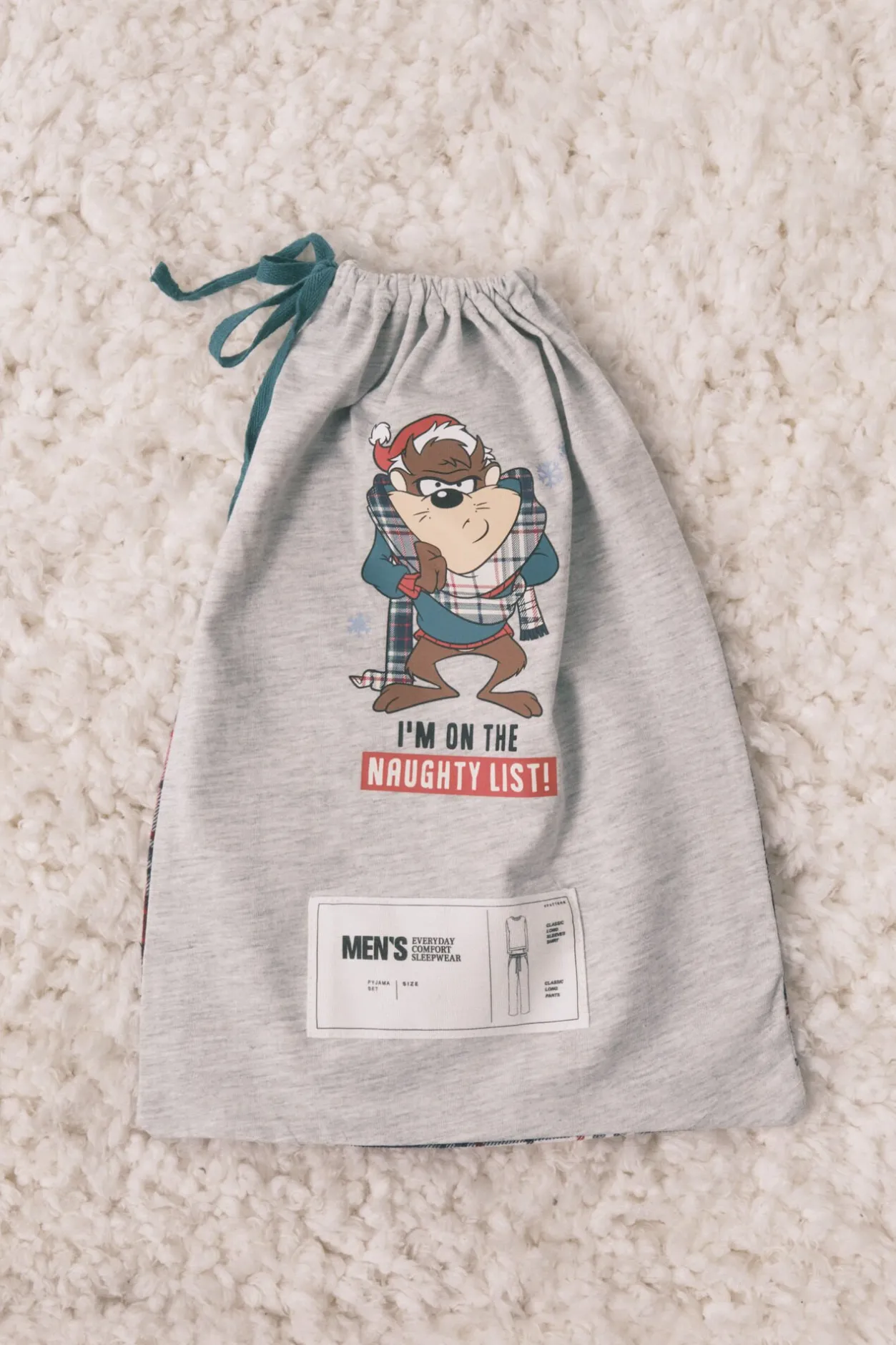 Women'secret Pijama largo hombre 100% algodón "Taz" gris