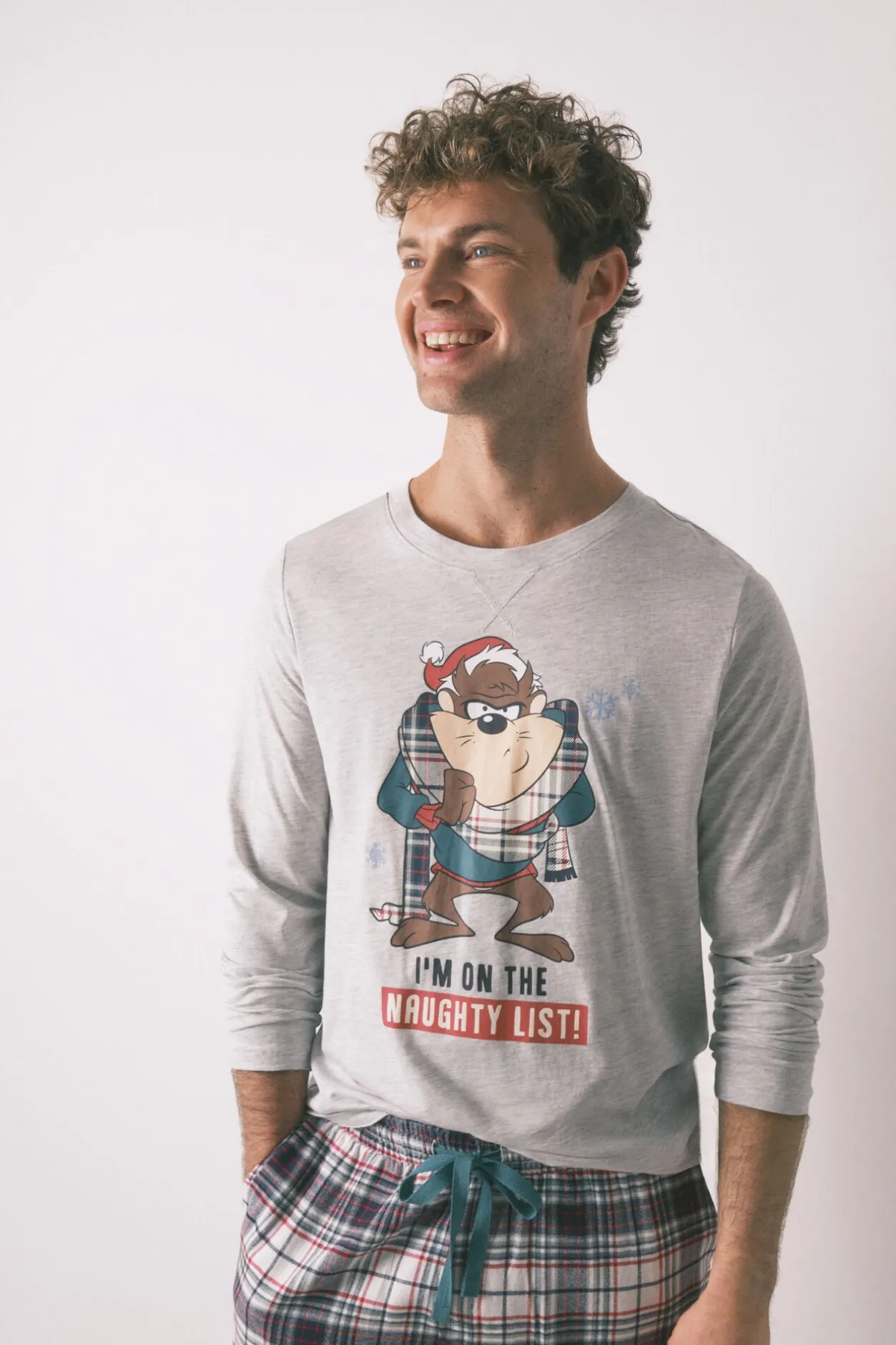 Women'secret Pijama largo hombre 100% algodón "Taz" gris