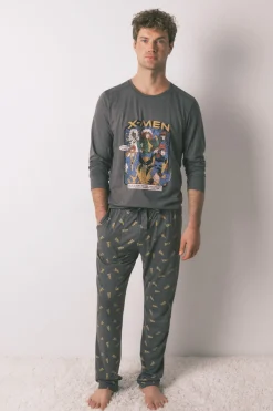 Women'secret Pijama largo hombre 100% algodón X Men gris Outlet
