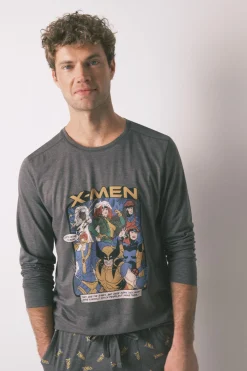 Women'secret Pijama largo hombre 100% algodón X Men gris Outlet