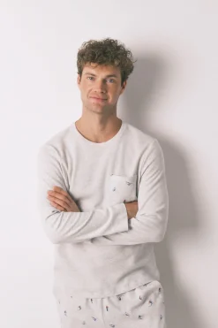 Women'secret Pijama largo hombre 100% algodón ski gris Sale