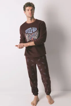 Women'secret Pijama largo hombre polar rojo Spiderman burdeos