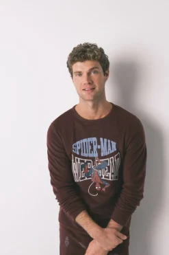 Women'secret Pijama largo hombre polar rojo Spiderman burdeos