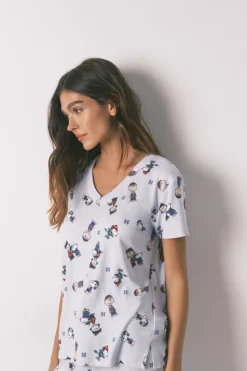 Women'secret Pijama largo manga corta Snoopy super soft estampado Discount