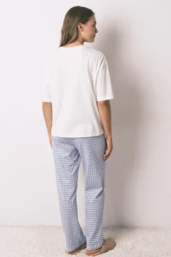 Women'secret Pijama largo manga corta algodón Snoopy Vichy marfil Hot