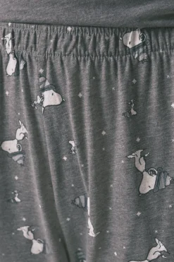Women'secret Pijama largo manga corta 100% algodón Snoopy gris Clearance