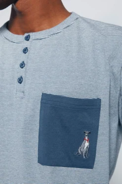 Springfield Pijama largo microraya borado galgo azul Clearance