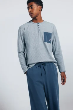 Springfield Pijama largo microraya borado galgo azul Clearance