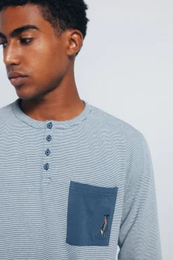 Springfield Pijama largo microraya borado galgo azul Clearance