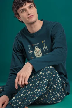 Admas Pijama largo naves Star Wars 100% algodón hombre azul Clearance