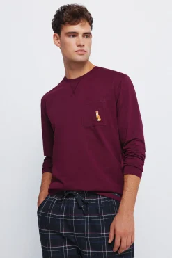 Springfield Pijama largo pantalón fannel cuadros granate burdeos Outlet