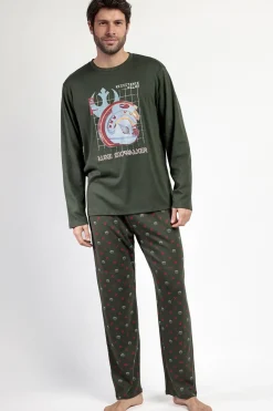 Admas Pijama largo piloto Star Wars 100% algodón hombre verde