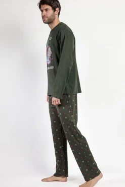 Admas Pijama largo piloto Star Wars 100% algodón hombre verde