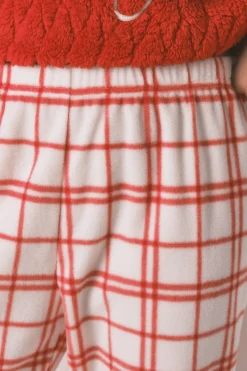Women'secret Pijama largo polar cuadros Snoopy rojo Best