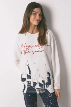 Women'secret Pijama largo polar estampado "Hogwarts" marfil Online