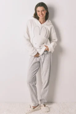 Women'secret Pijama largo polar estampado animal Miffy blanco