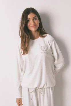 Women'secret Pijama largo polar estampado rayas lurex marfil Online