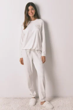 Women'secret Pijama largo polar estampado rayas lurex marfil Online