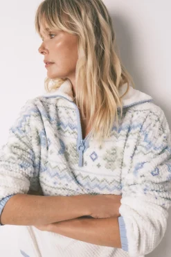 Women'secret Pijama largo polar Jaquard marfil