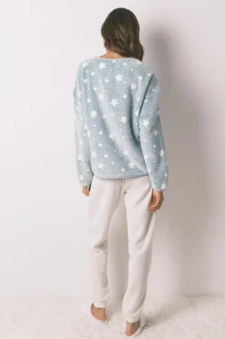 Women'secret Pijama largo polar mousse estrellas azul Clearance