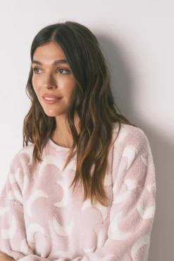 Women'secret Pijama largo polar mousse lunas rosa Discount