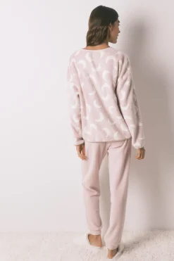 Women'secret Pijama largo polar mousse lunas rosa Discount