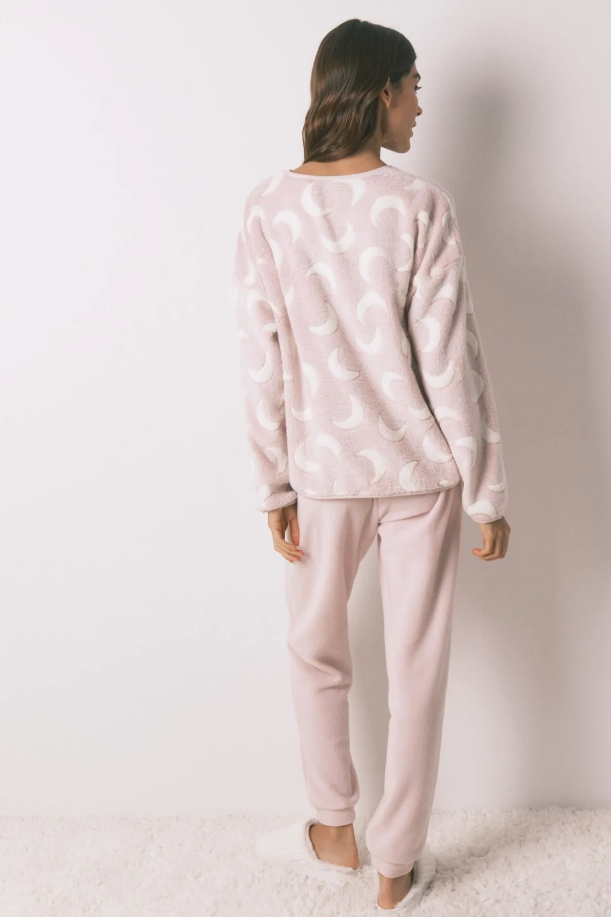 Women'secret Pijama largo polar mousse lunas rosa Discount