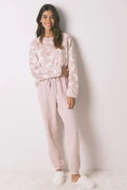 Women'secret Pijama largo polar mousse lunas rosa Discount