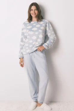 Women'secret Pijama largo polar mousse nubes azul Online