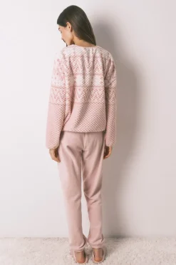 Women'secret Pijama largo polar cenefa rosa Discount