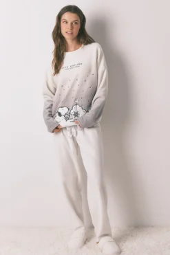 Women'secret Pijama largo polar suave Snoopy estampado Hot