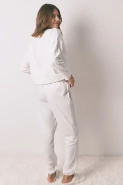 Women'secret Pijama largo polar suave blanco marfil Discount