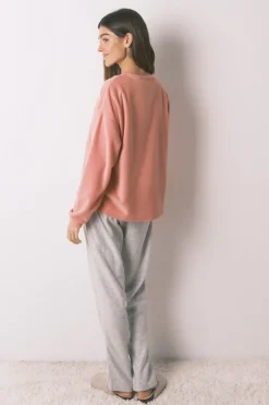 Women'secret Pijama largo polar suave y gris Pingu rosa New