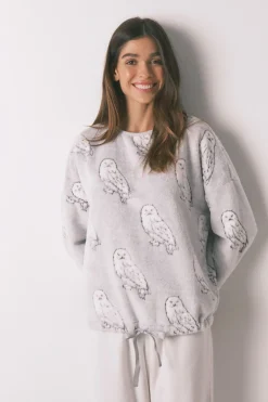 Women'secret Pijama largo polar suave estampado "Hedwig" marfil Online