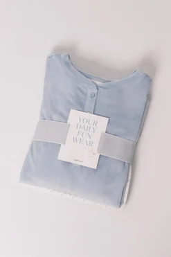 Women'secret Pijama largo polar suave cenefas azul Outlet