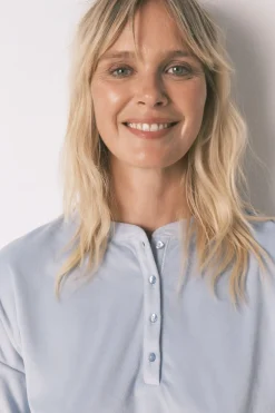 Women'secret Pijama largo polar suave cenefas azul Outlet