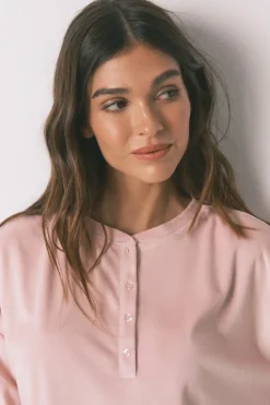 Women'secret Pijama largo polar suave cenefas rosa Clearance