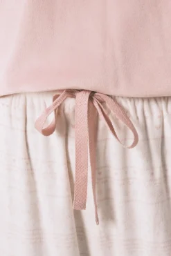Women'secret Pijama largo polar suave cenefas rosa Clearance