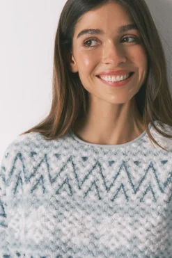 Women'secret Pijama largo polar verde cenefa blanco New