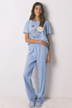 Women'secret Pijama largo SmileyWorld® manga corta azul