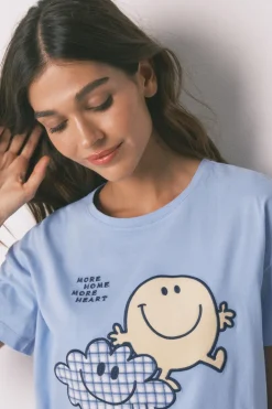 Women'secret Pijama largo SmileyWorld® manga corta azul