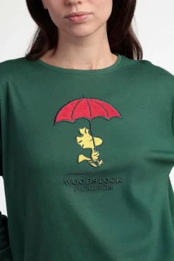 Admas Pijama largo Snoopy 100% algodón para mujer verde Sale